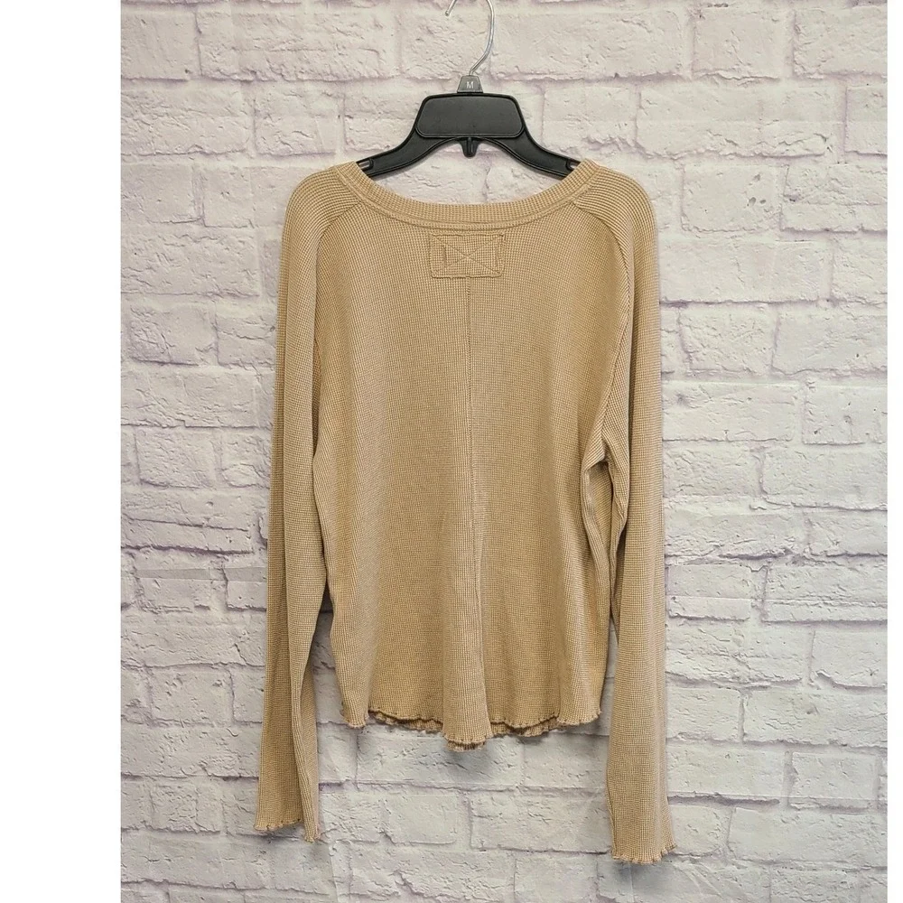 Free People We The Free Tan Waffle Knit Lettuce Hem Long‎ Sleeve Top XL